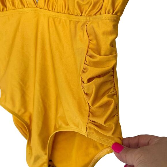 Nicole Miller Women's Swimsuit Size XL Yellow Convertible One Piece Side Ruching - Picture 7 of 11